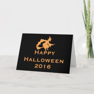 Carte de voeux Halloween avec Sorcière Volante