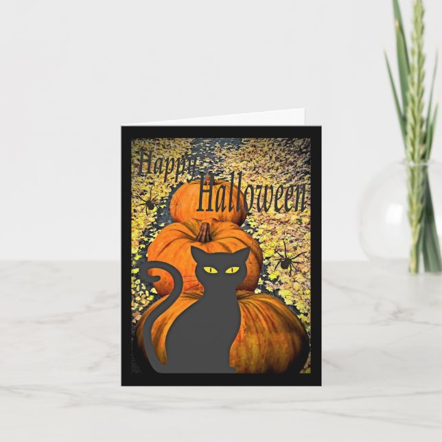 Carte de vœux Halloween Chat Noir (Devant)