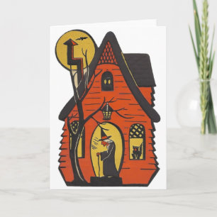 Carte de voeux Halloween Maison vintage