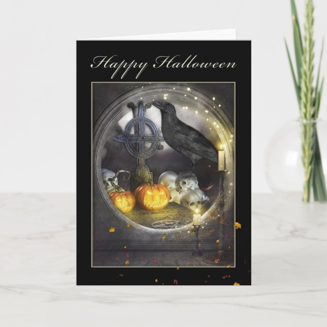 Carte de voeux Halloween mystique corbeau (Devant)