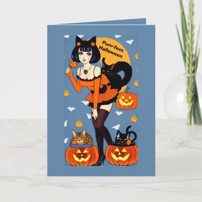 Carte de vœux Halloween parfaite avec une dame aux (Devant)