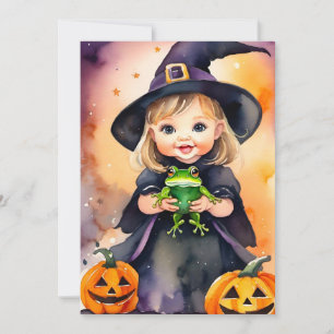 Carte de vœux Halloween Petite Sorcière Mignonne