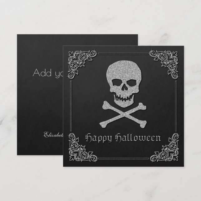 Carte de voeux Halloween pour le crâne et les os c (Devant / Derrière)