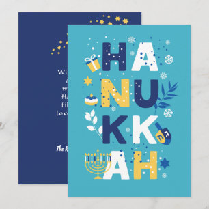 Carte de voeux HANOUKKA Chanukah Menorah Dreidel