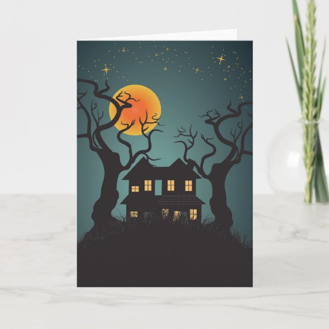 Carte de voeux hantée de Halloween de Chambre (Devant)