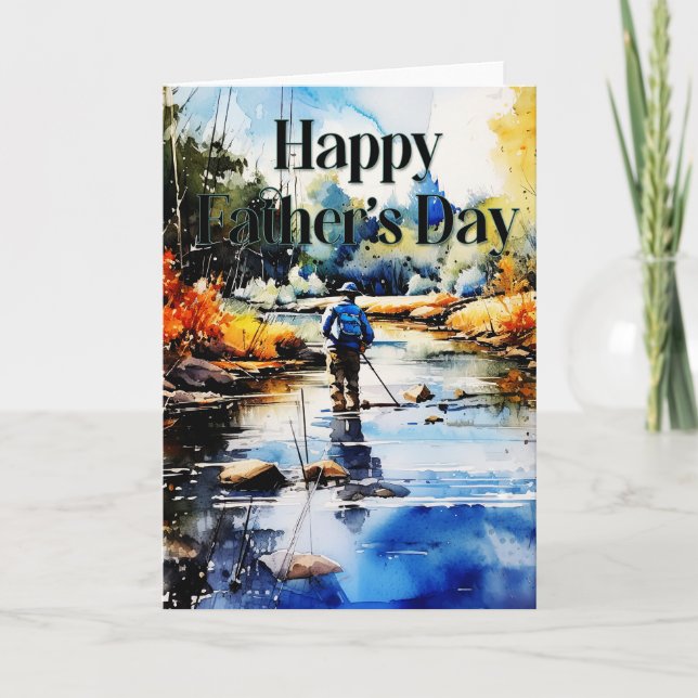 Carte de voeux Happy Fête des pères - Pêche à la m (Devant)