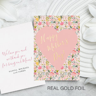 Carte de voeux Happy Mother's Day floral or feuill