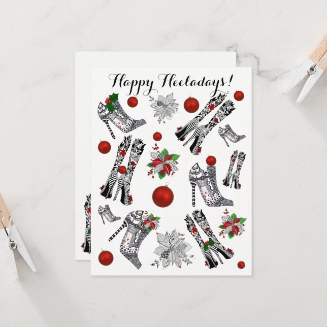 Carte de voeux haute talon Stiletto Noël Chaussure (Devant/Arrière en situation)