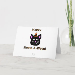 Carte de vœux horizontale Black Cat Meow-A-Ween