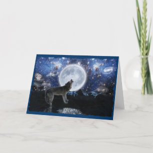 Carte de voeux Howling Wolf, Moon & Starry Sky