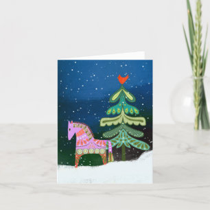 Carte de voeux Hygge Winter Horse and Tree BLANK