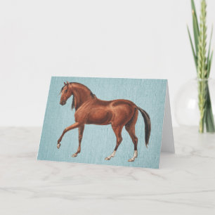 Carte de vœux illustrée vintage d'un cheval bai