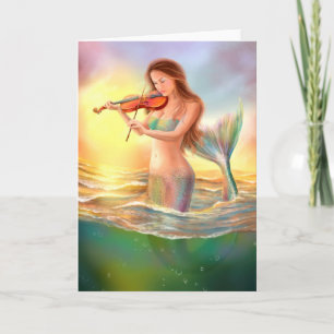 Carte de voeux imaginaire sirène joue sur violon