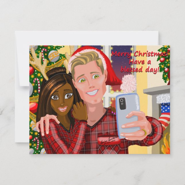 Carte de voeux Interracial Couple Noël (Devant)