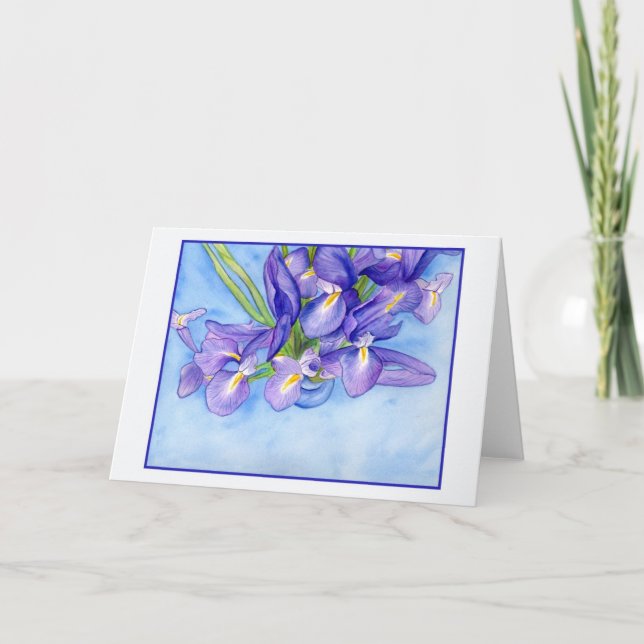 Carte de voeux Iris Vase Blue Border Blank (Devant)