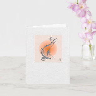 Carte de voeux japonaise pliée KOI blanche