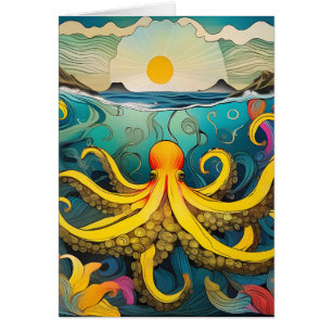 Carte de vœux jaune pieuvre pour toutes occasions 