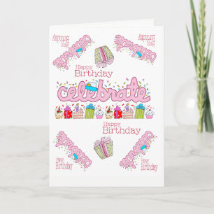 Carte de voeux Joyeux anniversaire célébré rose
