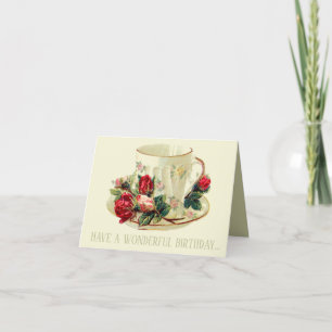 CARTE DE VŒUX JOYEUX ANNIVERSAIRE TASSE À THÉ VINT
