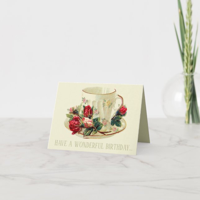 CARTE DE VŒUX JOYEUX ANNIVERSAIRE TASSE À THÉ VINT (Devant)