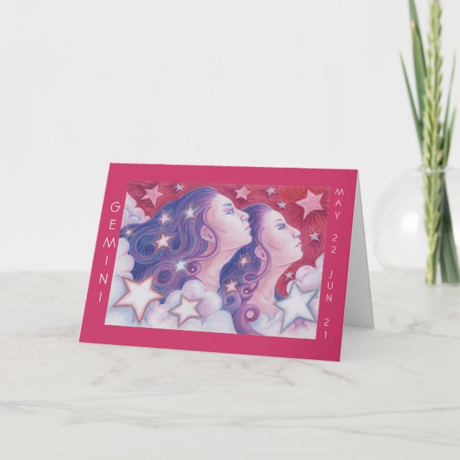Carte de voeux 'Joyeux anniversaire' Zodiac Gemini (Devant)