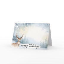 Carte de vœux Joyeux Noël Cerf à l'aquarelle Hiver