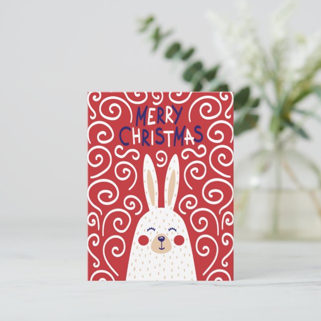 Carte de vœux joyeux Noël Lapin fantaisiste (Debout devant)