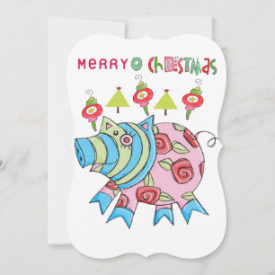 Carte de voeux Joyeux Noël rose porc plat