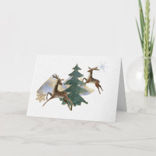 Carte de voeux Jumping Reindeer Winter Landscape