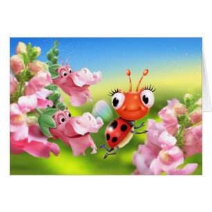 Carte de voeux Ladybug et fleurs amicales