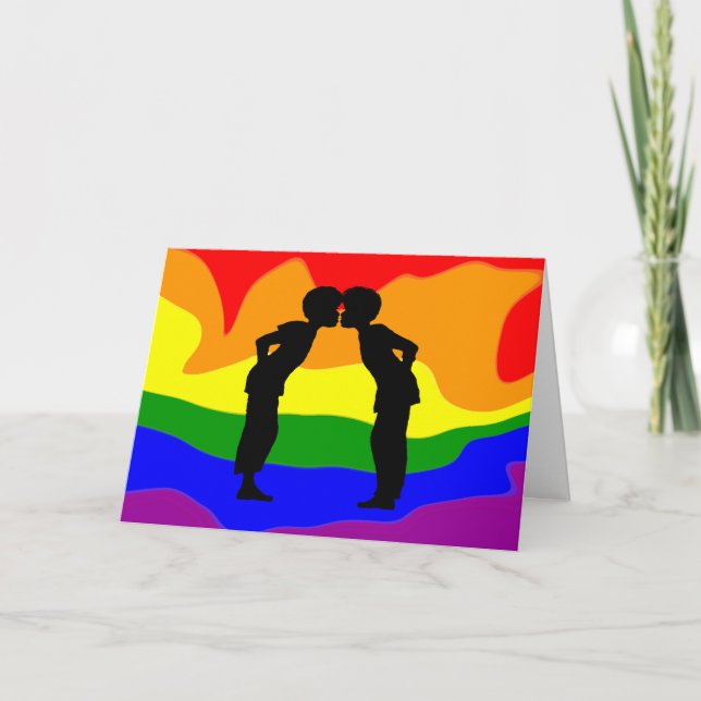 Carte de voeux LGBT Deux Hommes Embrassant Silhoue (Devant)