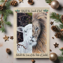 Carte de voeux Lion et Agneau avec photo de famill
