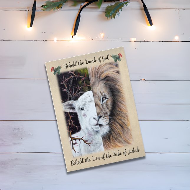 Carte de voeux Lion et Agneau avec photo de famill (Créateur téléchargé)