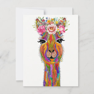Carte de voeux llama florale mignonne et colorée