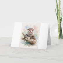 Carte de vœux Loutre regardant par-dessus le bois
