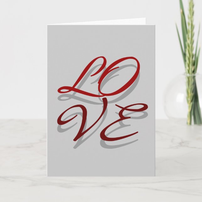 Carte de voeux Love Red Grey Shadow Script (Devant)