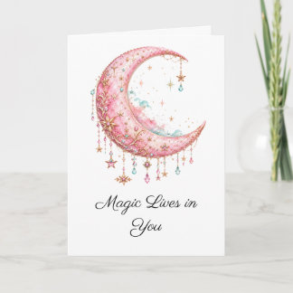 Carte de vœux Lune Céleste Rose “La magie vit en t