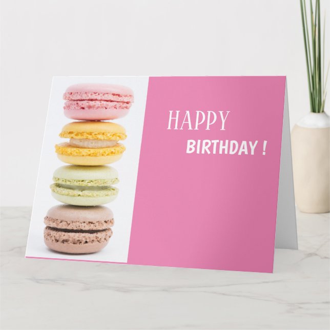 Carte de vœux Macarons couleurs pastel rose cadre (Devant)