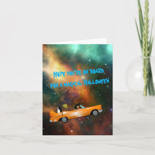 Carte de voeux magique Halloween sorcière espace v