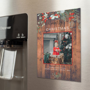Carte de vœux magnétique photo de Noël en bois rus