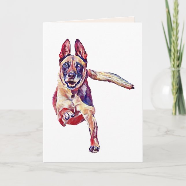 Carte de voeux Malinois belge peinte (Devant)