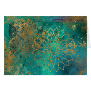 Carte de voeux Mandala Abstraite Gold Grunge Turqu