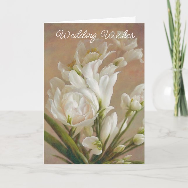 Carte de voeux Mariage Rose blanche et Fleurs Lily (Devant)