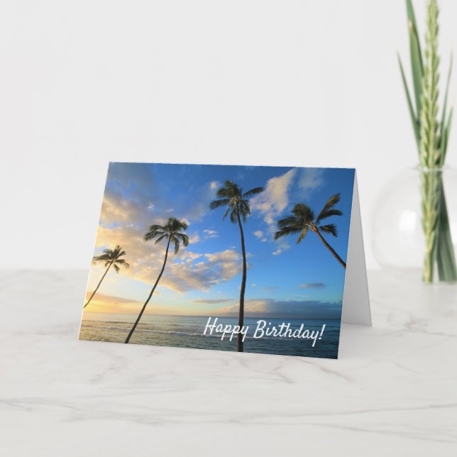 Carte de vœux Maui Coucher de soleil avec palmiers (Devant)