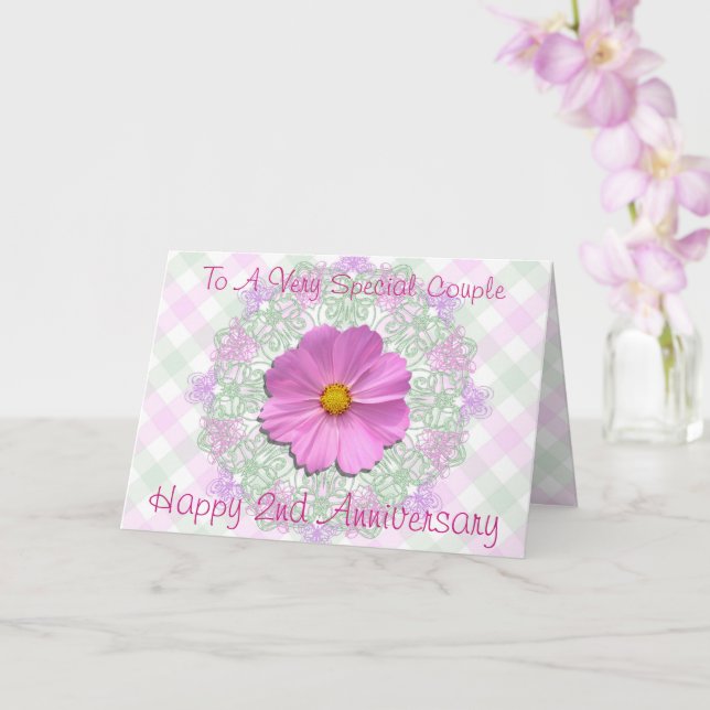 Carte de voeux - Med Pink Cosmos - 2e Anniversaire (Orchidée)