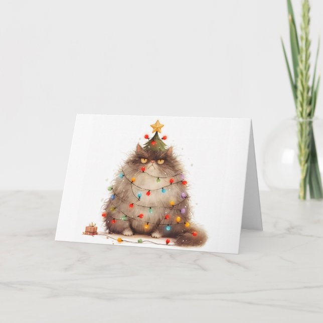 Carte de voeux Meowled Christmas Tangled Chat Ligh (Devant)