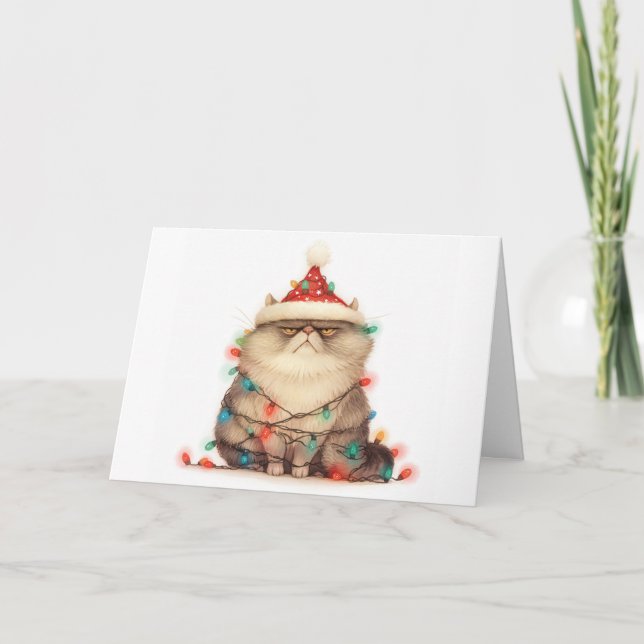 Carte de voeux Meowled Christmas Tangled Chat Ligh (Devant)