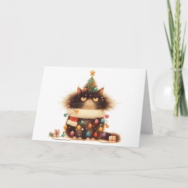 Carte de voeux Meowled Christmas Tangled Chat Ligh (Devant)