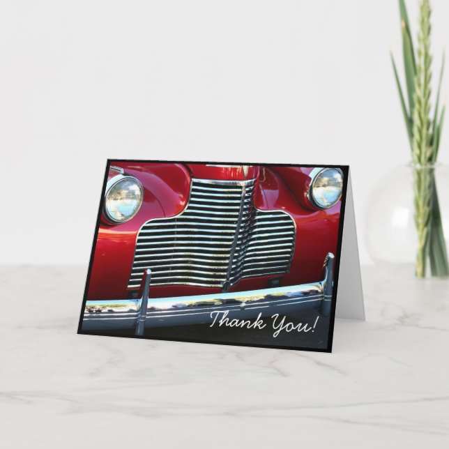 Carte de voeux Merci classique voiture rouge (Devant)
