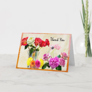 Carte De Voeux Merci Roses, Tulipes Et Peonies